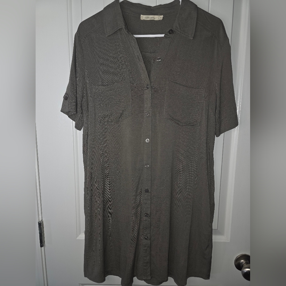 Rokoko Light Olive Green Shirt Dress Soft Flowy Medium NWOT